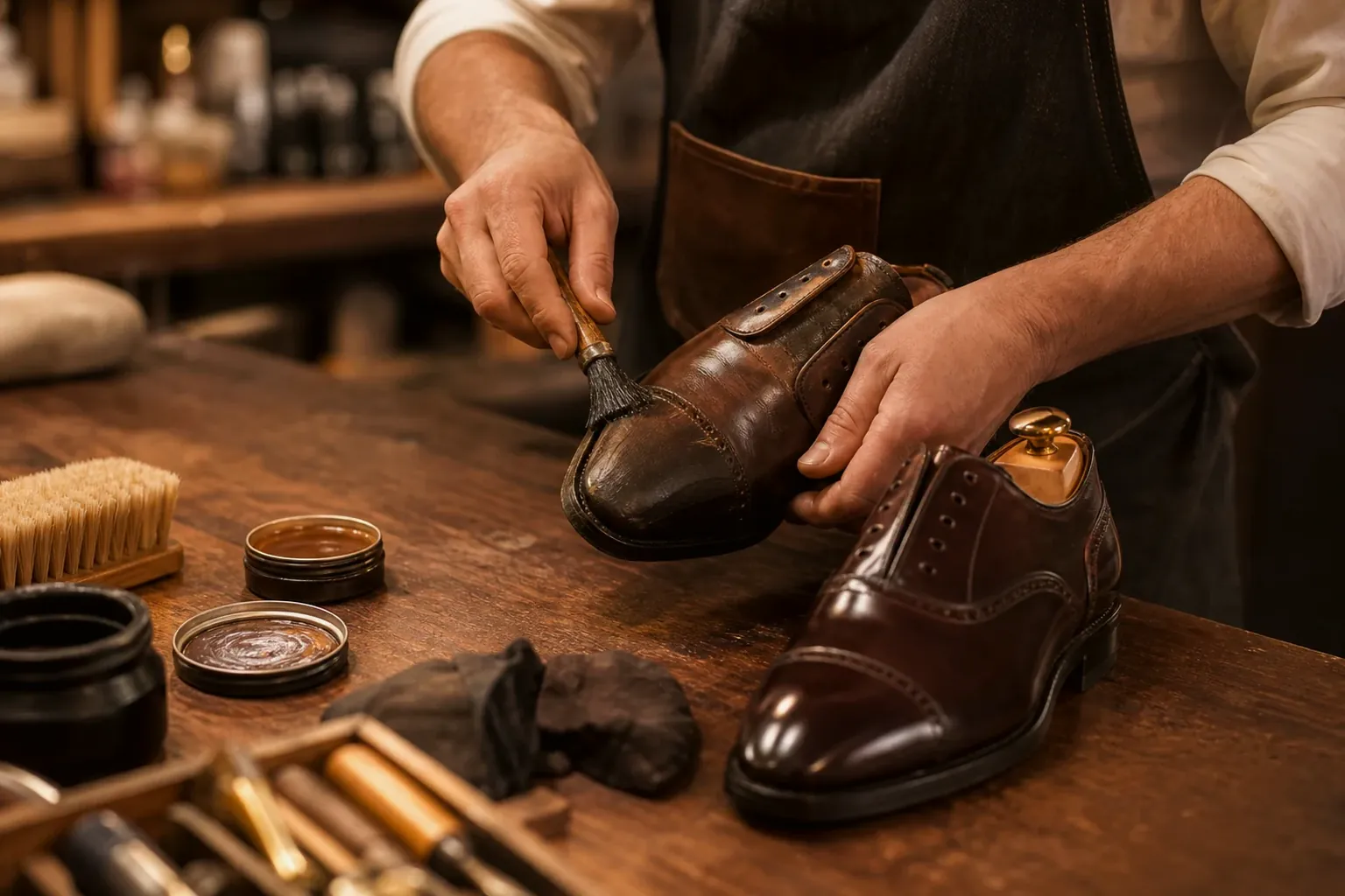 Sapateiro reformando sapatos sociais em Natal.